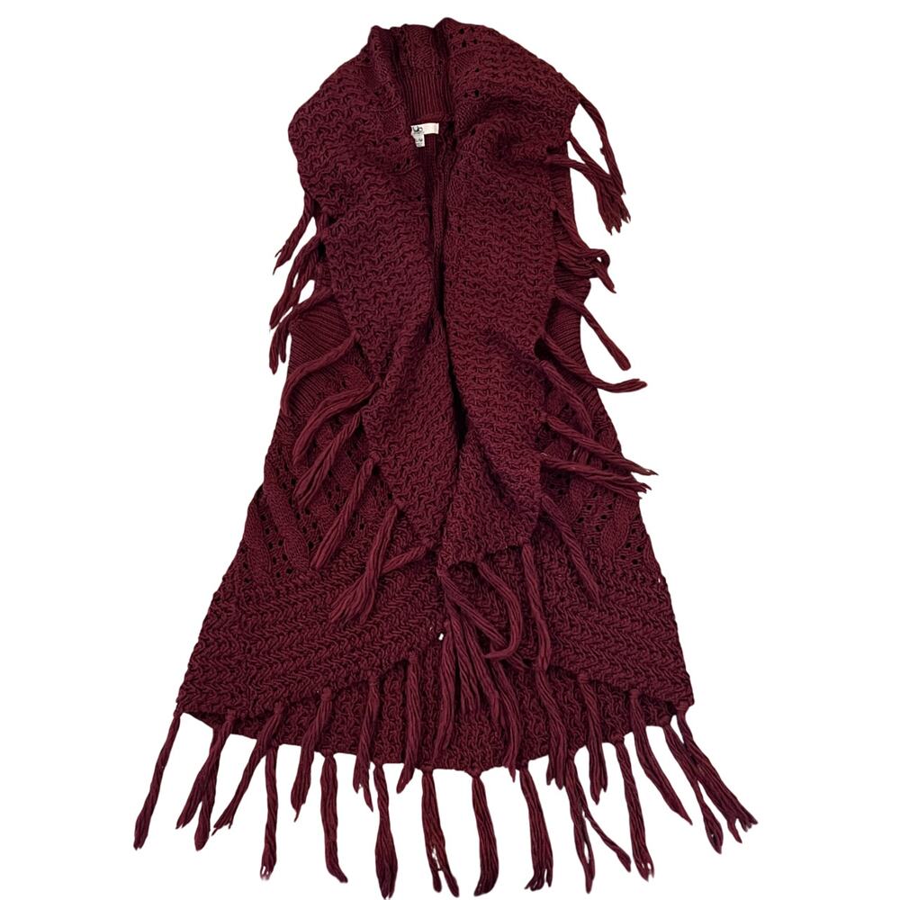 Ya Los Angeles Burgundy Sleeveless Open Fringe Boho Sweater Vest - SIZE S/M